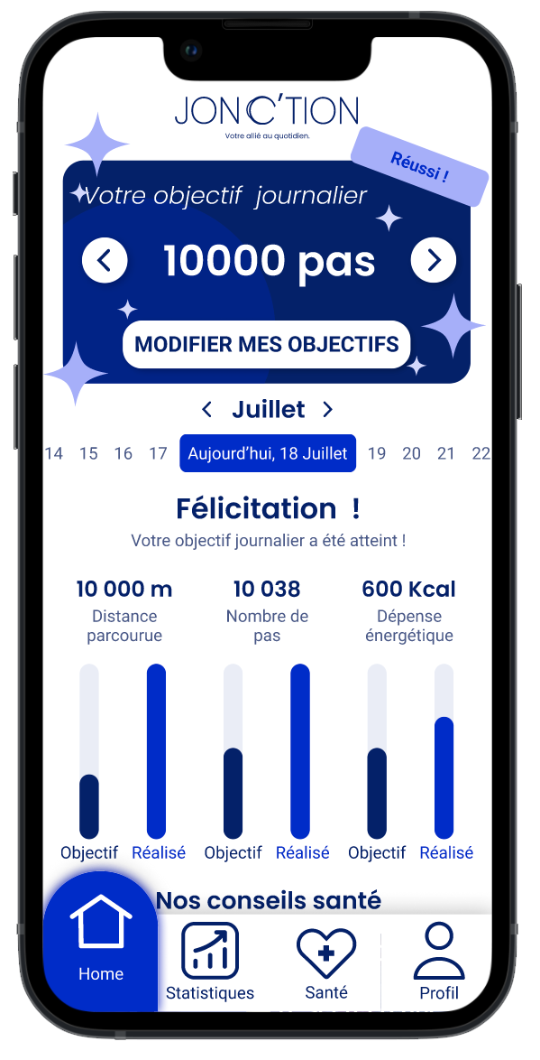 application smartphone et android pour suivre ses performances sportives avec le bracelet connecté made in France de Jonc'tion